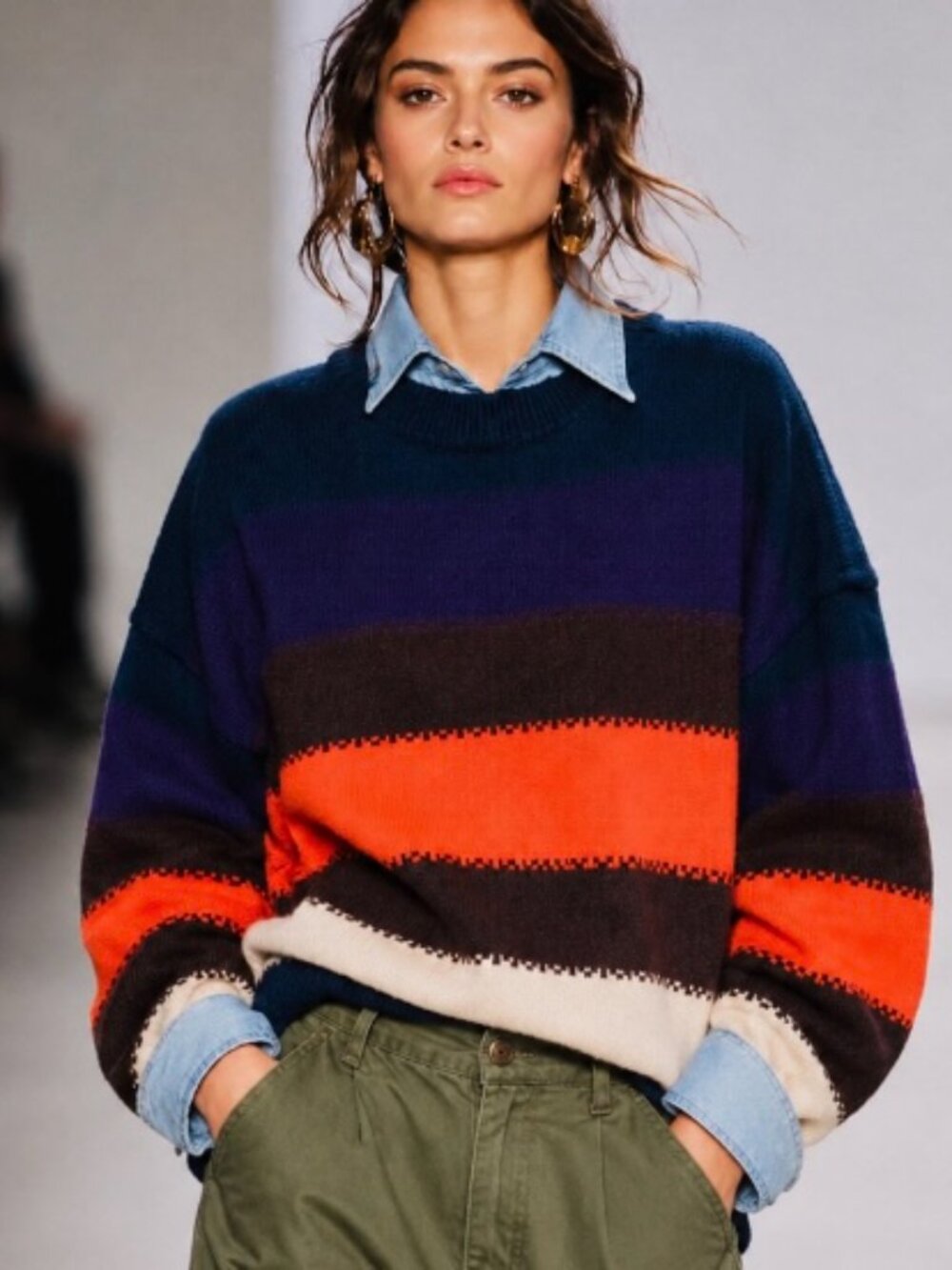vintage  women's knit sweater Y2K multicolor striped size Med pullover retro